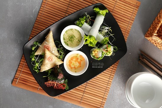 “Pho cuon” - Fresh rice paper rolls with stir fried beef and herbs 