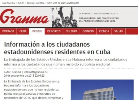 Periódico cubano publica instrucciones electorales para votantes norteamericanos 
