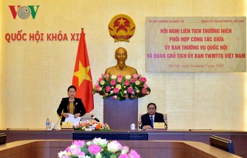 Revisan la coordinación entre el Parlamento y el Frente de la Patria de Vietnam