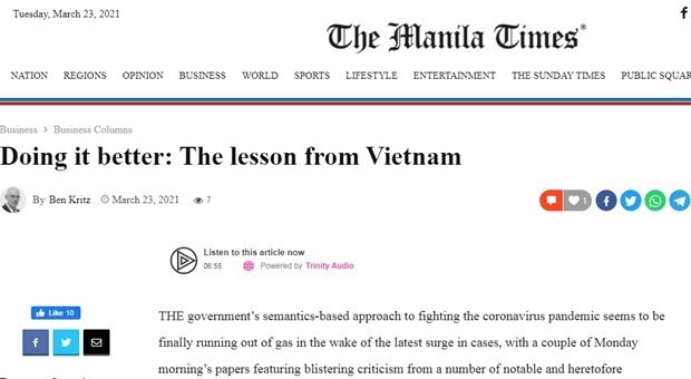 Un site philippin apprécie la “formule” vietnamienne anti-Covid-19