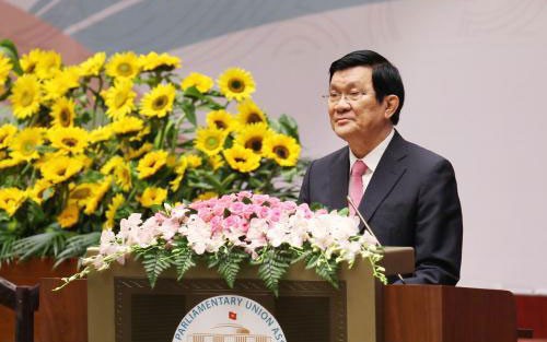 Chủ tịch nước Trương Tấn Sang phát biểu chào mừng IPU 132