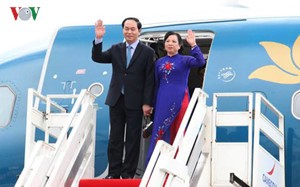 Chủ tịch nước Trần Đại Quang đến Thủ đô Phnompenh bắt đầu thăm cấp nhà nước Campuchia