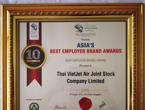 Thai Vietjet named Asia’s Best Employer Brand 2019