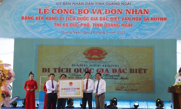 Quảng Ngãi đón nhận Bằng xếp hạng Di tích quốc gia đặc biệt Văn hóa Sa Huỳnh