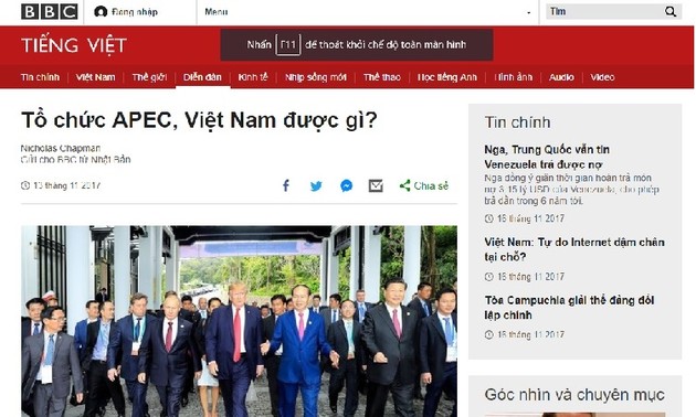 La opinión internacional aprecia el papel anfitrión de Vietnam en el APEC 2017
