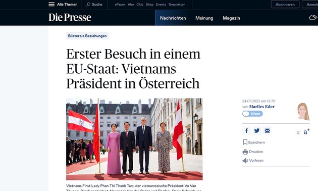 Medios de comunicación austriacos resaltan visita del Presidente de Vietnam