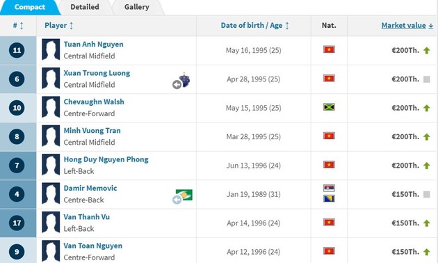 Zehn teuerste Fußballspieler von Hoang Anh Gia Lai: Tuan Anh und Xuan Truong führen die Rangliste an