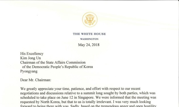 President Donald Trump's letter to Kim Jong-un canceling June summit