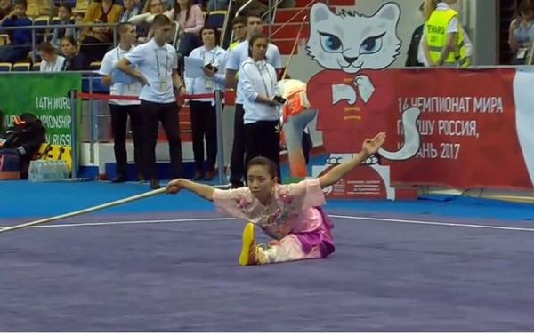 越南运动员杨翠薇在2017年世界武术锦标赛上夺得金牌