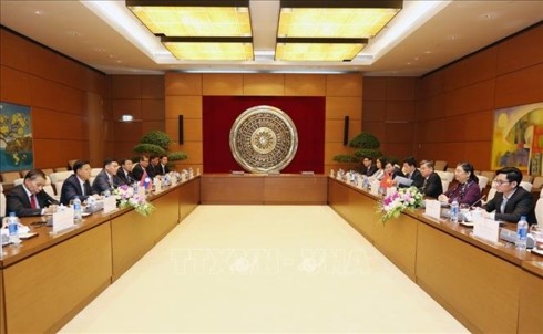 越南国会常务副主席丛氏放与老挝国会副主席宋潘举行会谈