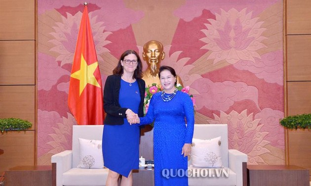 越南国会主席阮氏金银会见欧盟贸易专员塞西莉亚·马姆斯特罗姆