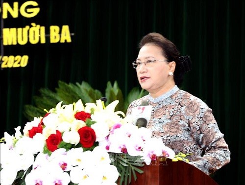 越南国会主席阮氏金银会见越南英雄母亲代表团
