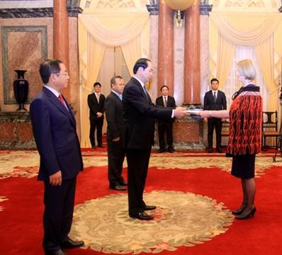Staatspräsident Tran Dai Quang empfängt Botschafter der Länder