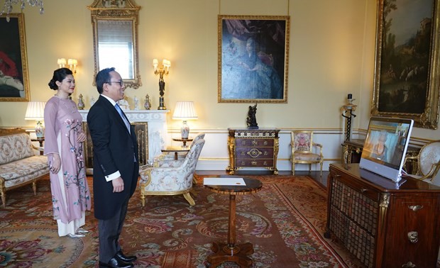 Botschafter in Großbritannien Nguyen Hoang Long überreicht Königin von Großbritannien Beglaubigungsschreiben