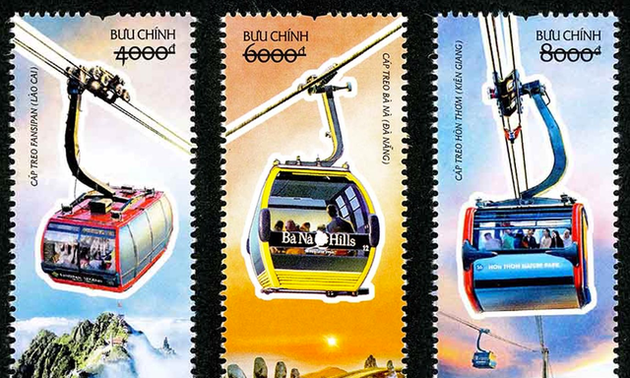 Ausgabe der Briefmarken über Seilbahn in Vietnam