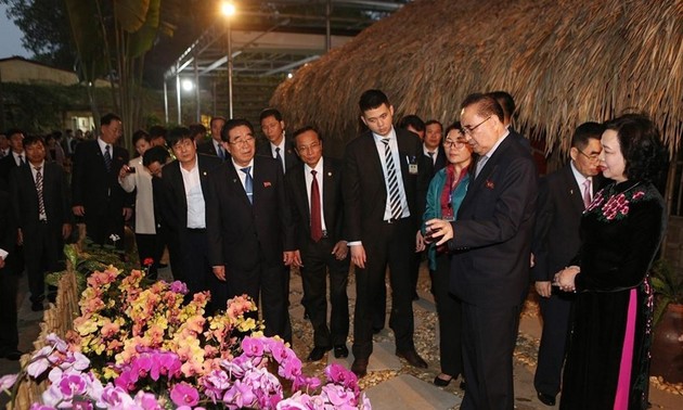 Delegación norcoreana estudia el modelo de plantación de orquídeas en Hanói