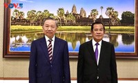 越南国家主席苏林与柬埔寨人民党主席、参议院主席洪森举行会谈