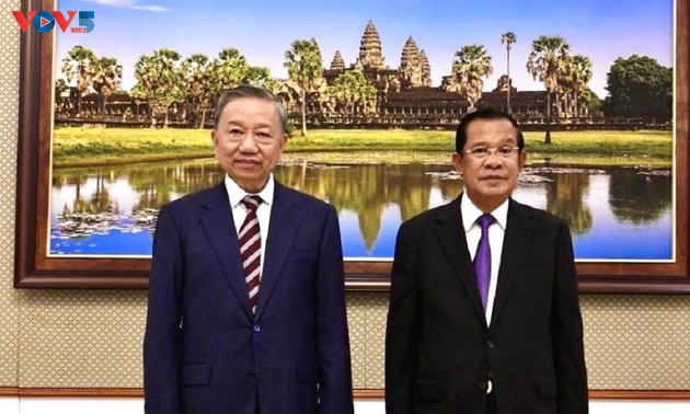 President To Lam holds talks with CPP and Senate President Hun Sen
