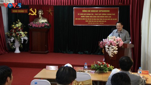 Phó Thủ tướng Lào Sonsay Siphandon thăm, kiểm tra tiến độ thi công Nhà Quốc hội Lào mới - ảnh 3