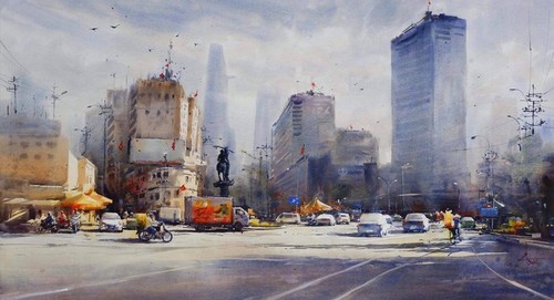 Ho Chi Minh City sparkles in Doan Quoc’s watercolor paintings - ảnh 11