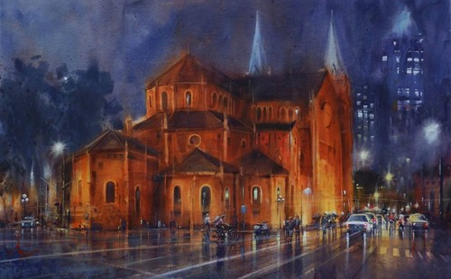 Ho Chi Minh City sparkles in Doan Quoc’s watercolor paintings - ảnh 13