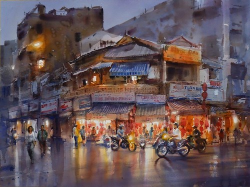 Ho Chi Minh City sparkles in Doan Quoc’s watercolor paintings - ảnh 16
