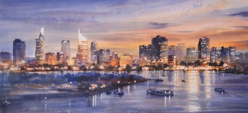 Ho Chi Minh City sparkles in Doan Quoc’s watercolor paintings - ảnh 7