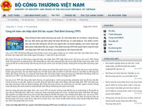 Vietnam veröffentlicht das TPP-Abkommen - ảnh 1