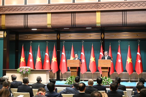 Premierminister Pham Minh Chinh und der türkische Vize-Präsident Cevdet Yılmaz auf Pressekonferenz - ảnh 1