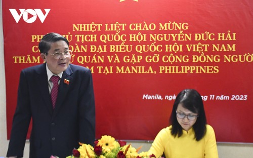 Wakil Ketua MN Vietnam, Nguyen Duc Hai Temui Staf Kedubes dan Komunitas Orang Vietnam di Filipina - ảnh 1