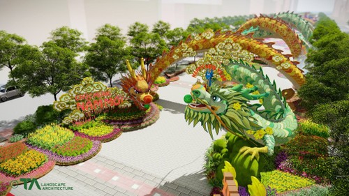 2024 갑진년 설맞이 응우옌 후에 꽃 거리, 장식용 각종 꽃 9만여 개 사용 - ảnh 1