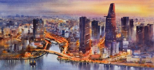 段国的水彩画：描绘繁华的胡志明市 - ảnh 8