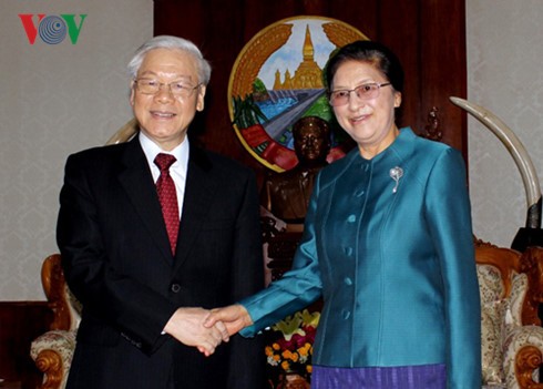 Party leader Nguyen Phu Trong meets Laos top legislator  - ảnh 1