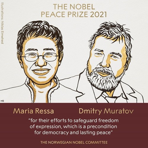 Philippine, Russian journalists win Nobel Peace Prize 2021 - ảnh 1