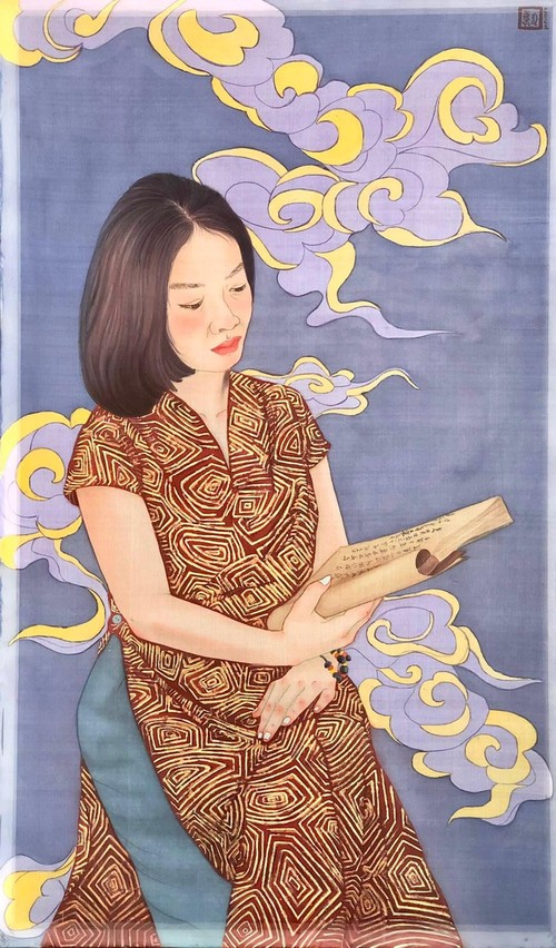 La lectura y los lectores en pinturas sobre seda de Thanh Luu - ảnh 19