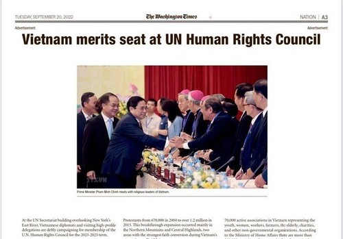 Washington Times: Le Vietnam contribue au maintien de la paix, au développement et à la garantie des droits de l'homme - ảnh 1