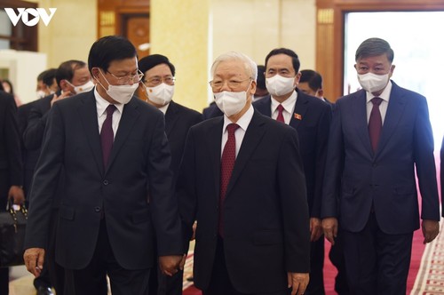 Hình ảnh lễ đón và hội đàm giữa lãnh đạo Việt Nam và Tổng Bí thư, Chủ tịch nước Lào - ảnh 6