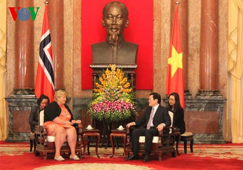 越南国家和国会领导人会见挪威首相索尔贝格 - ảnh 1