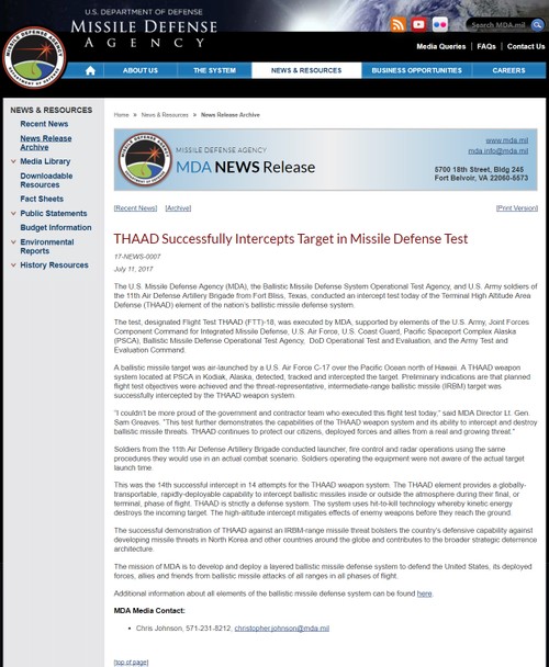  美国宣布成功测试萨德（THAAD）反导系统 - ảnh 1