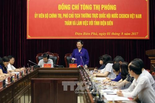 Vizeparlamentspräsidentin Tong Thi Phong tagt mit Leitern der Provinz Dien Bien - ảnh 1