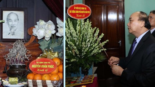 Premierminister Nguyen Xuan Phuc zündet Räucherstäbchen zu Ehren des Präsidenten Ho Chi Minh an - ảnh 1