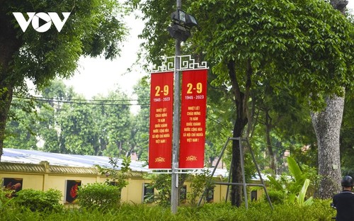 Zum Nationalfeiertag werden Straßen in Hanoi bunt dekoriert - ảnh 9
