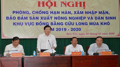 Deputi PM Trinh Dinh Dung Memimpin Pekerjaan Menanggulangi Kekeringan dan Keasinan di Daerah Dataran Rendah Sungai Mekong - ảnh 1