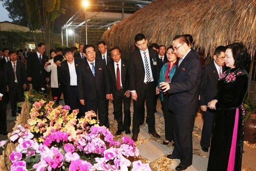 Đoàn đại biểu lãnh đạo Đảng Lao động Triều Tiên tham quan mô hình trồng lan ở Hợp tác xã Đan Hoài - ảnh 1