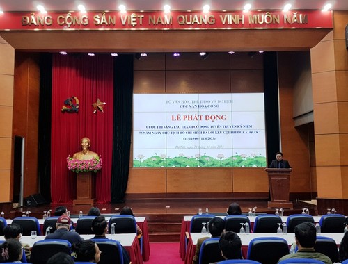 Phát động cuộc thi sáng tác tranh cổ động tuyên truyền kỷ niệm 75 năm Chủ tịch Hồ Chí Minh ra Lời kêu gọi thi đua áiquốc - ảnh 1