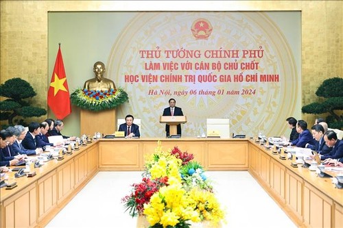 Thủ tướng Phạm Minh Chính làm việc với cán bộ chủ chốt Học viện Chính trị quốc gia Hồ Chí Minh - ảnh 1