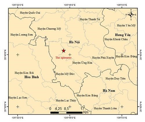 4.0 magnitude earthquake reported in Hanoi’s My Duc district - ảnh 1