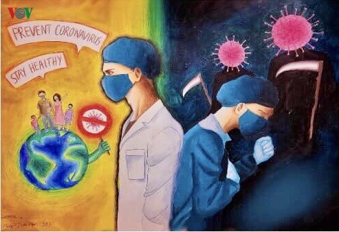 Ученики в провинции Кантхо нарисовали рисунки на тему борьбы с короновирусом - ảnh 10