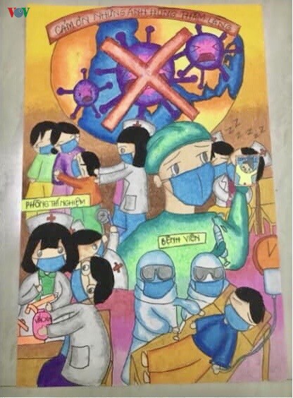 Ученики в провинции Кантхо нарисовали рисунки на тему борьбы с короновирусом - ảnh 11