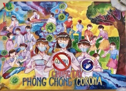 Ученики в провинции Кантхо нарисовали рисунки на тему борьбы с короновирусом - ảnh 2